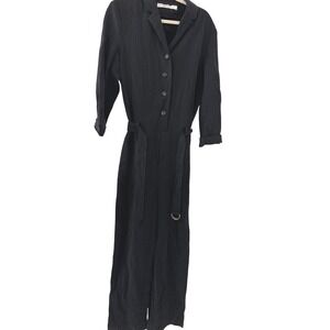 HUMANOID Women's Black Long Sleeve Belted Collared Jumpsuit Size M Quiet Luxury